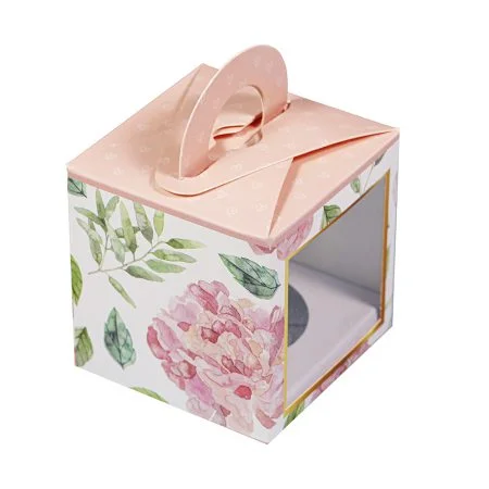 COOKIE BOX FOR 5 - PINK FLORAL - Dual Window (Pack of 8) - Pack of 8