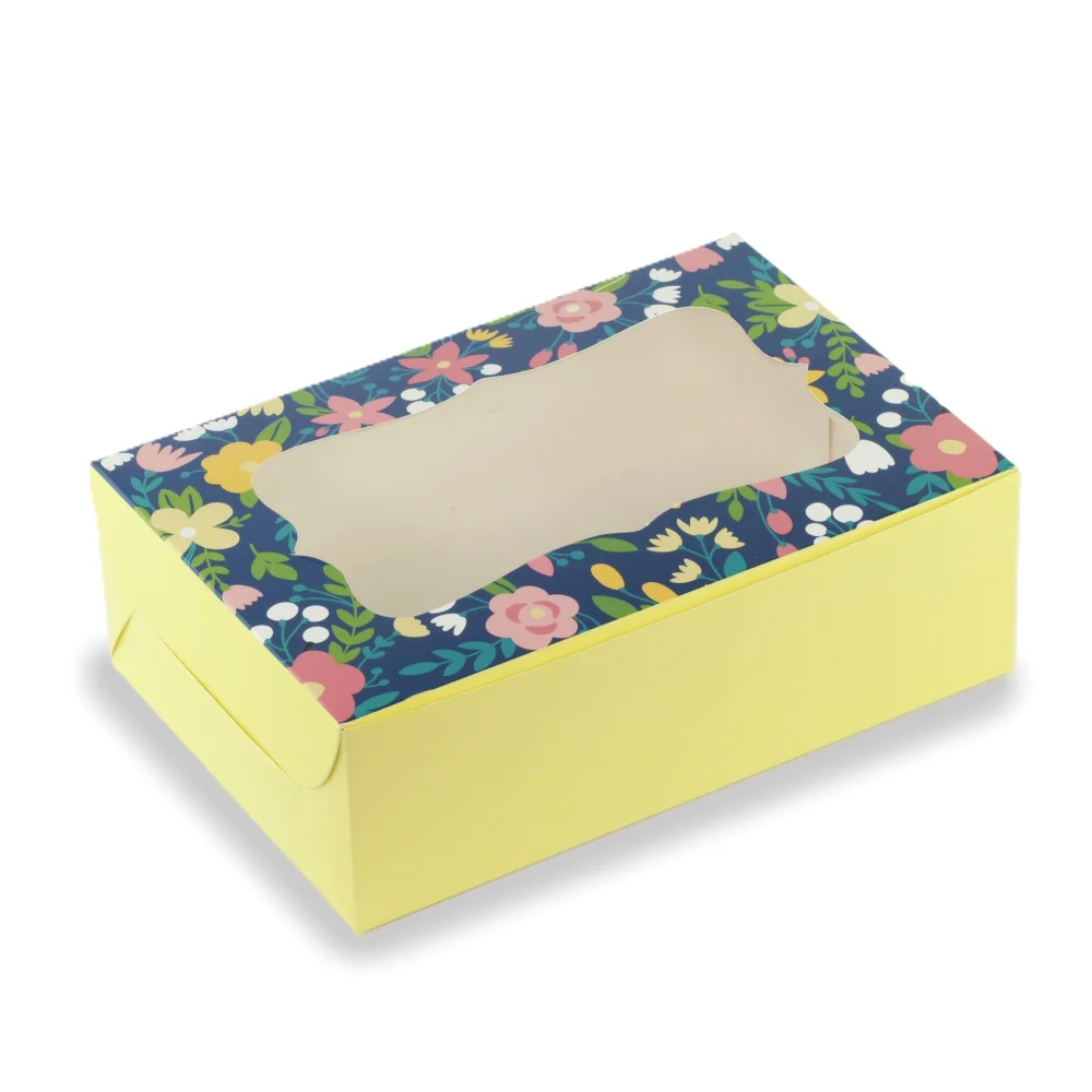 CUPCAKE BOX FOR 6 - YELLOW FLORAL (9.25x6.25x3) (Pack of 8)
