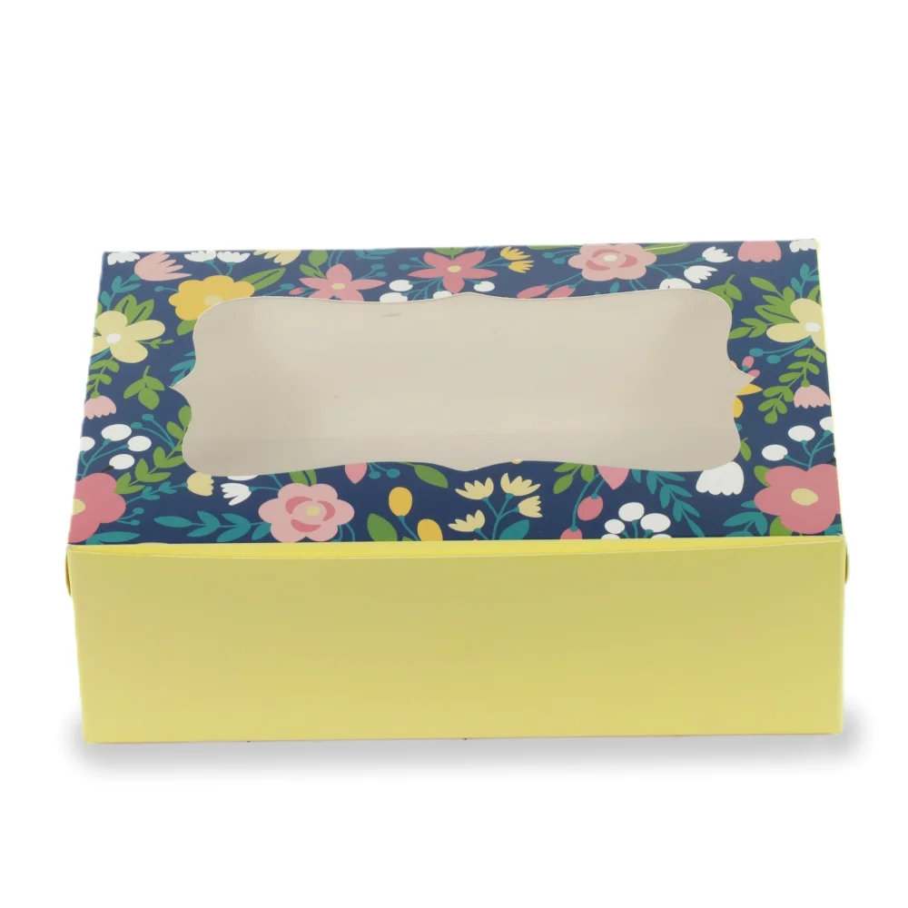 CUPCAKE BOX FOR 6 - YELLOW FLORAL (9.25x6.25x3) (Pack of 8) - Image 3