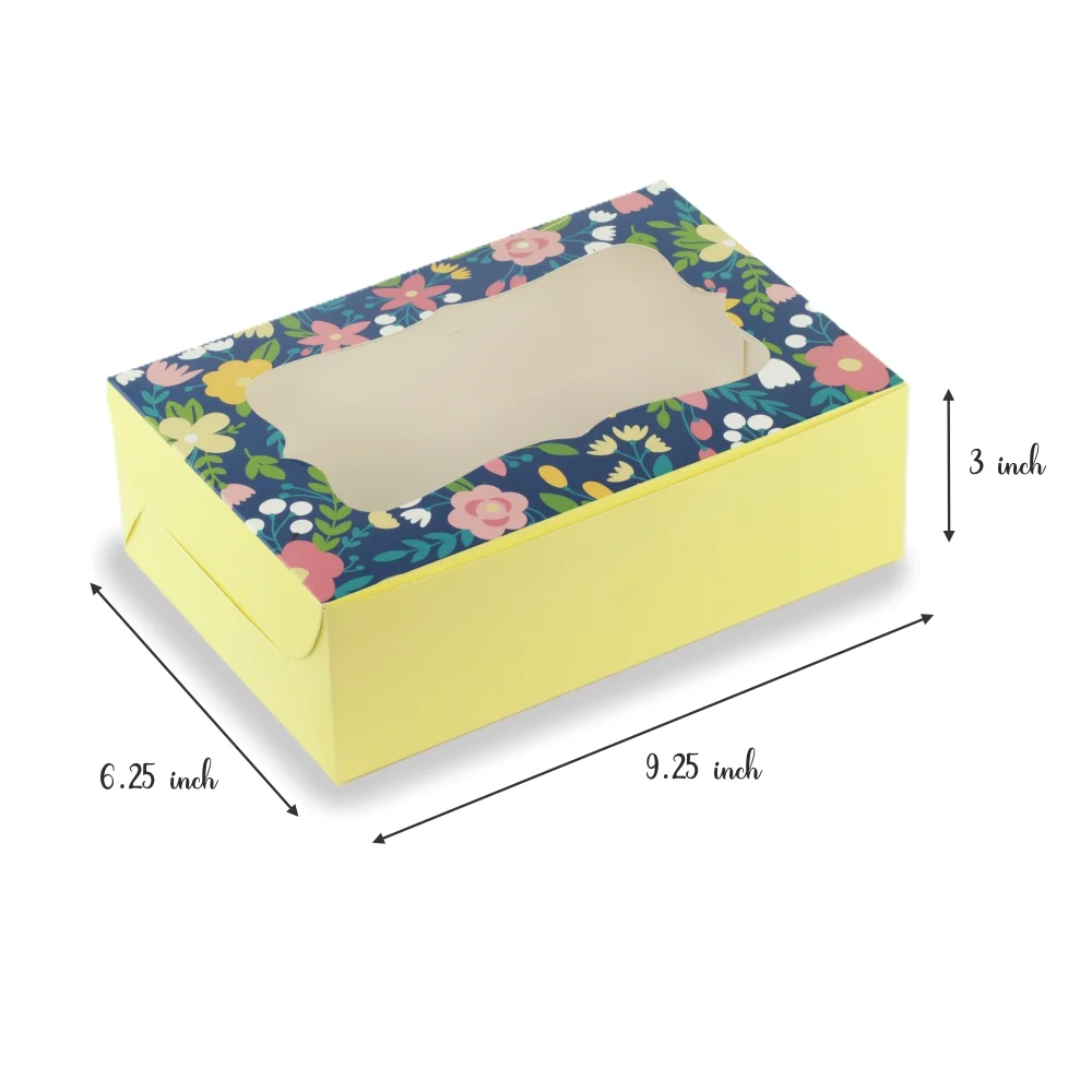 CUPCAKE BOX FOR 6 - YELLOW FLORAL (9.25x6.25x3) (Pack of 8) - Image 7