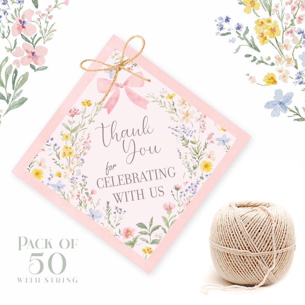 Floral "Thank You for Celebrating with Us" Gift Tags – Pack of 50 + Jute String