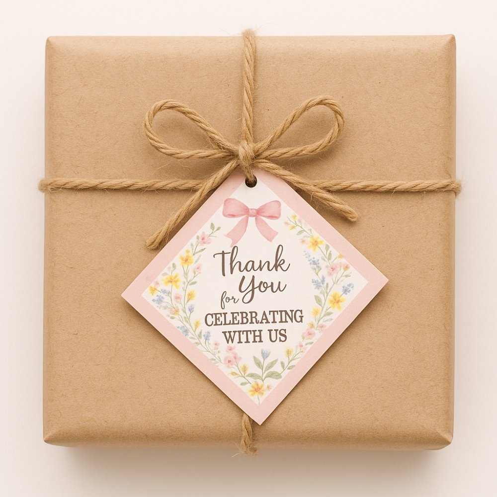 Floral "Thank You for Celebrating with Us" Gift Tags – Pack of 50 + Jute String - Image 4
