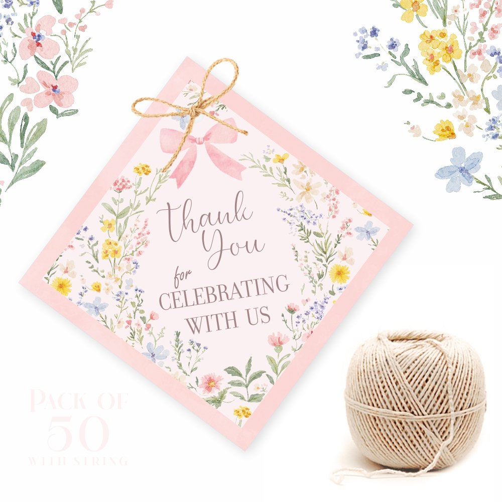 Floral "Thank You for Celebrating with Us" Gift Tags – Pack of 50 + Jute String - Image 6