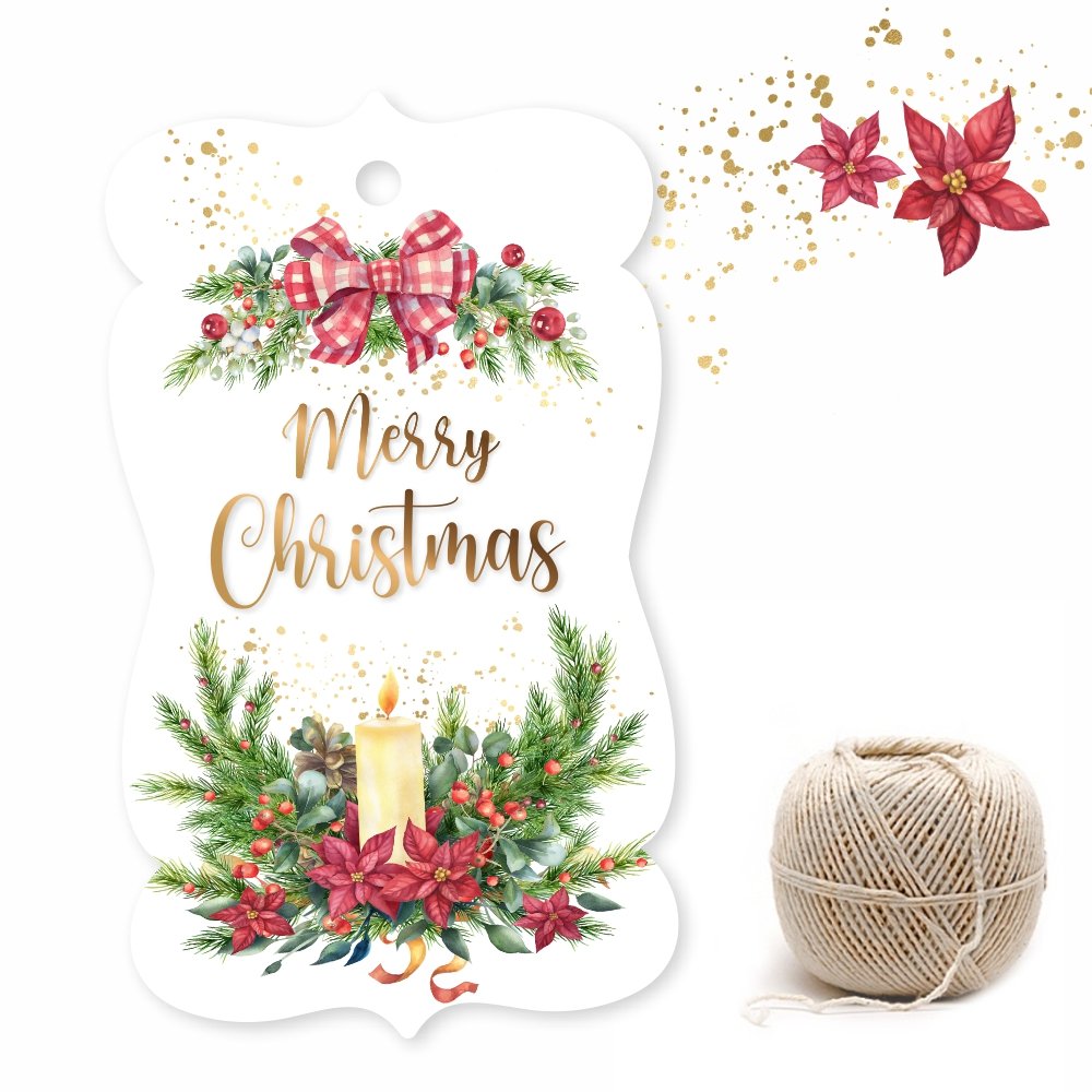 Merry Christmas - Candle and Ribbons - Gift Tags - Pack of 50 - Image 3