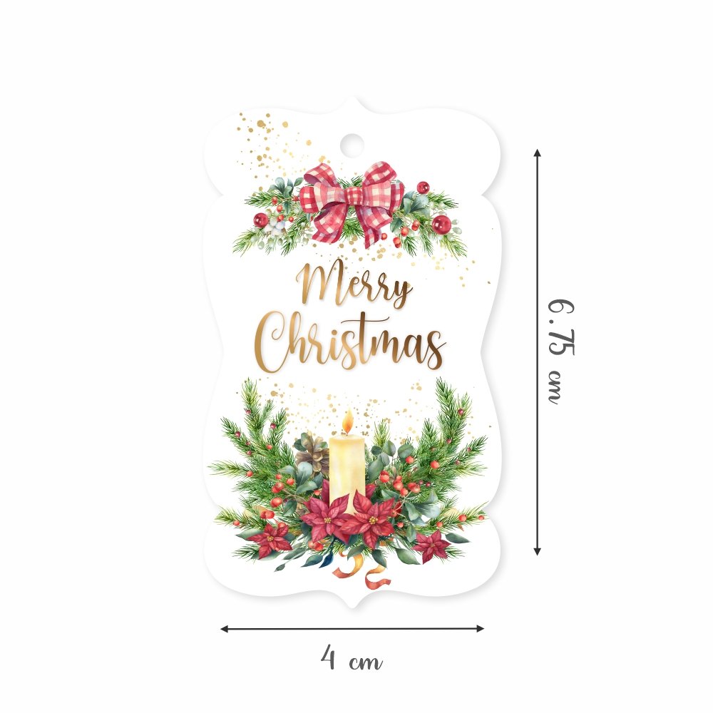 Merry Christmas - Candle and Ribbons - Gift Tags - Pack of 50 - Image 2