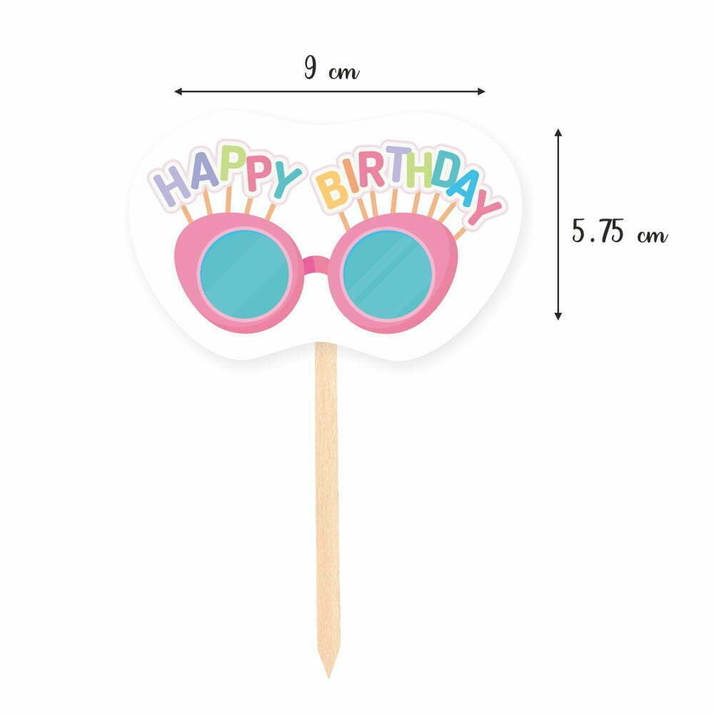 Happy Birthday Cool Glasses - 10 Cake Toppers - Image 2