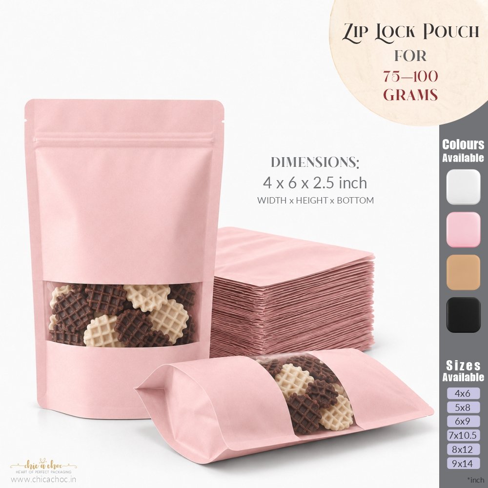 Zip Lock Pouch for 100 grams - Pink - 4x6 inch (Pack of 20)
