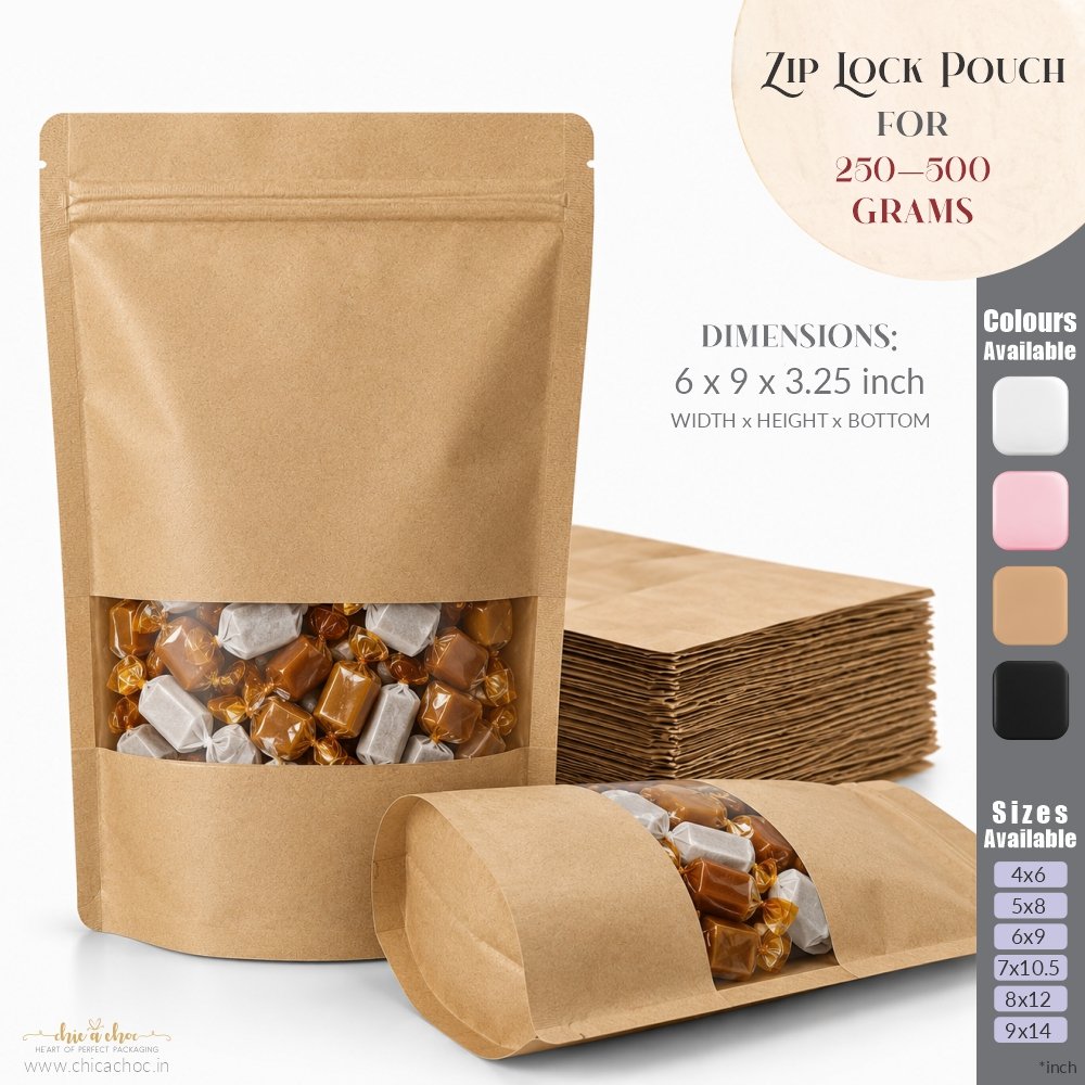 Zip Lock Pouch for 250-500 Grams - Kraft - 6x9 inch (Pack of 20)