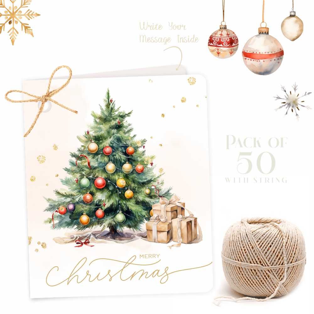 Merry Christmas Tree - Fold Card Gift Tags - Pack of 50