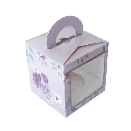 CUPCAKE BOX For 1 / COOKIE BOX For 6- FLORAL LILAC (Pack of 10)