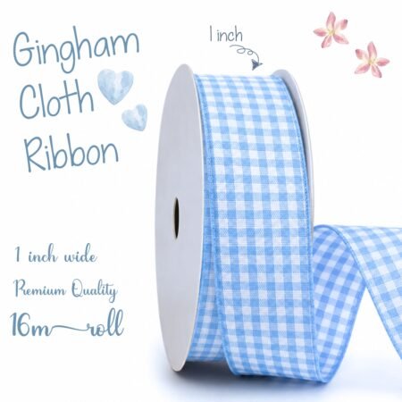 Blue Gingham Check Cloth Ribbon, 1 Inch, 16 metres