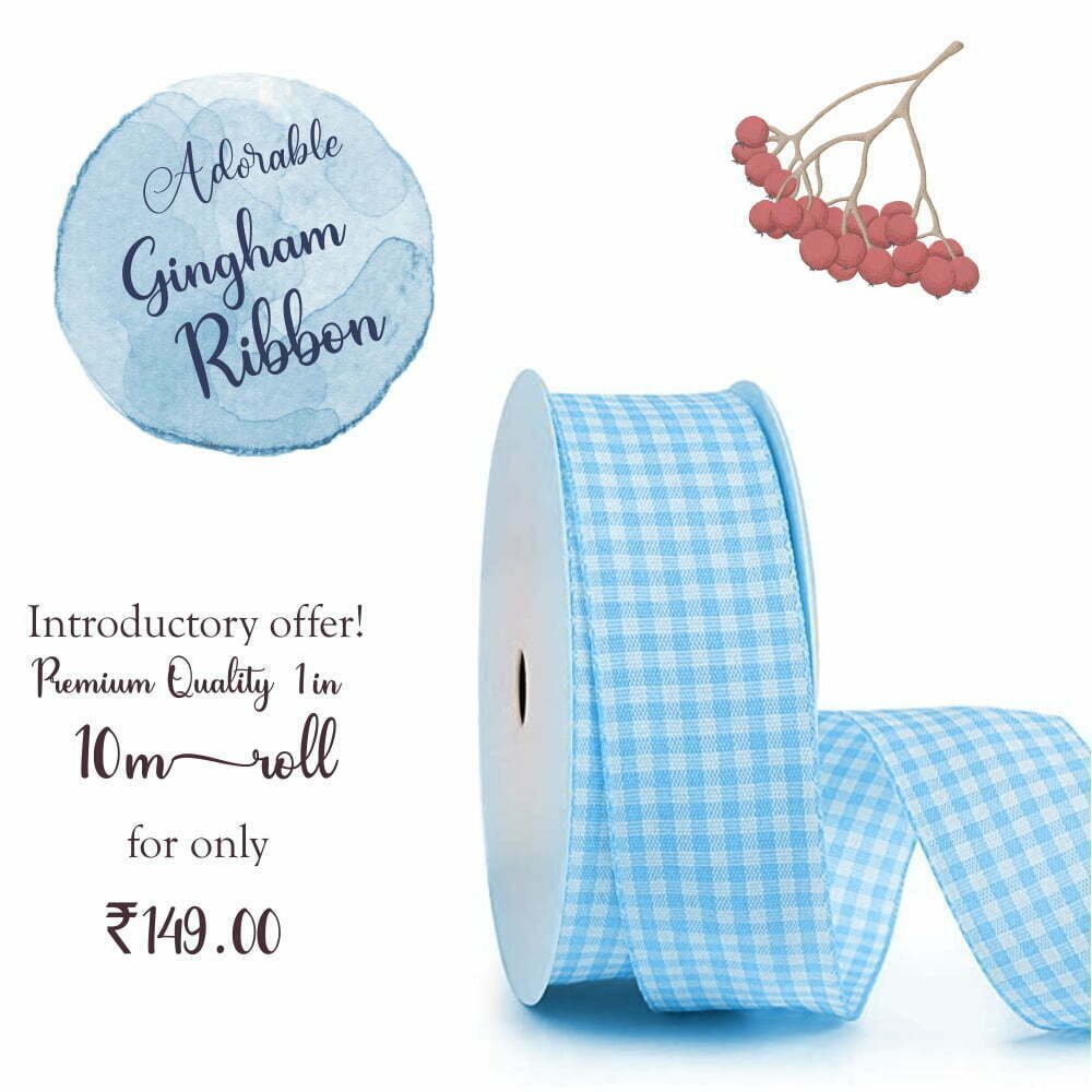 Blue White Gingham Check Ribbon, 1 Inch, 10 metres