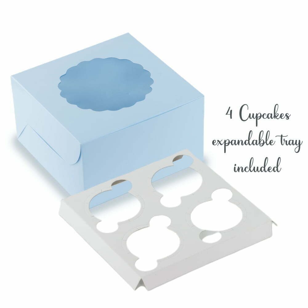 CUPCAKE BOX FOR 4 - Blue Pastel - 7x7x4 - Pack of 8 - Image 2