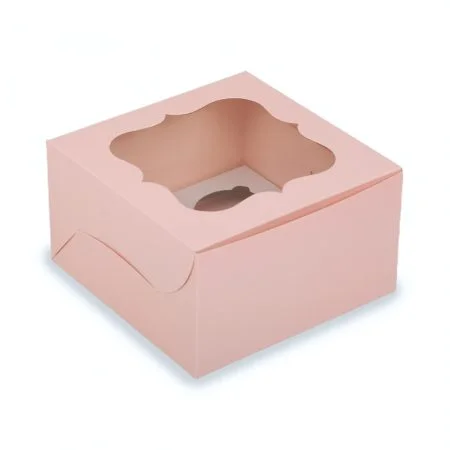 Cupcake Box for 4 - Pink - 7x7x4 - Pack of 8