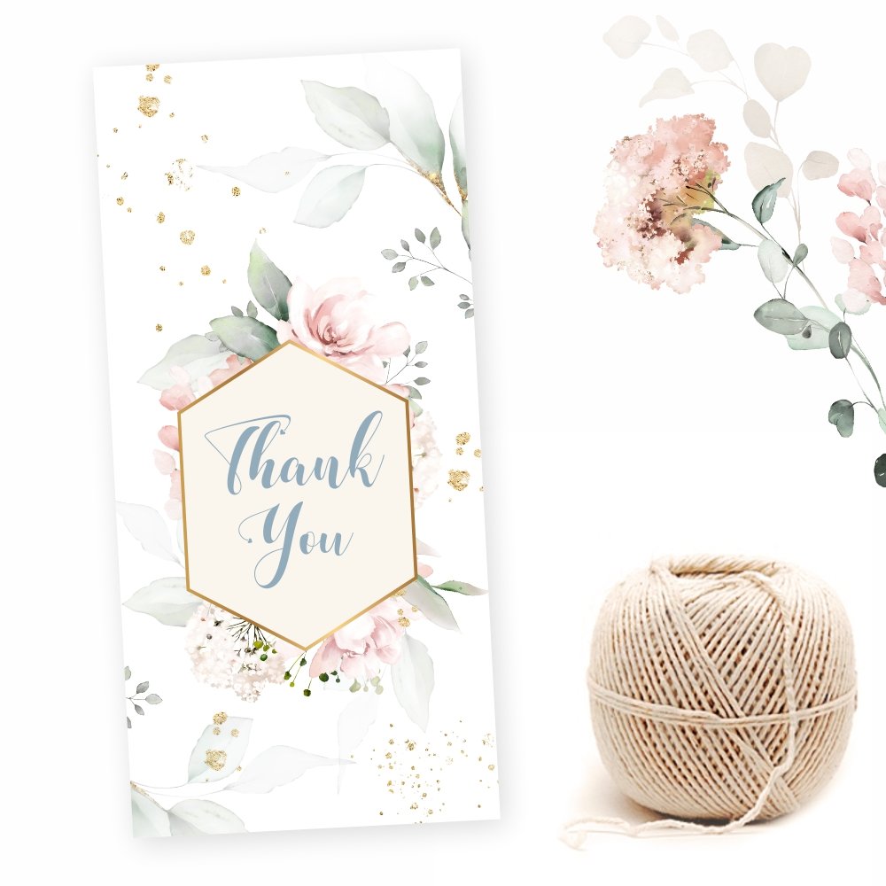 Thank You - White Floral - Gold Confetti - 100 Gift Tags