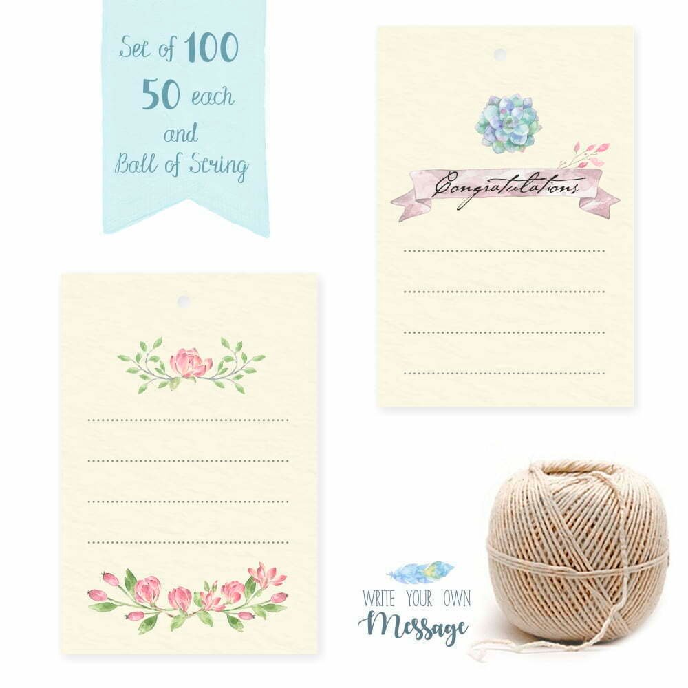 Write Your Own Message 100 Gift Tags Pack - 50 Floral + 50 Congratulations