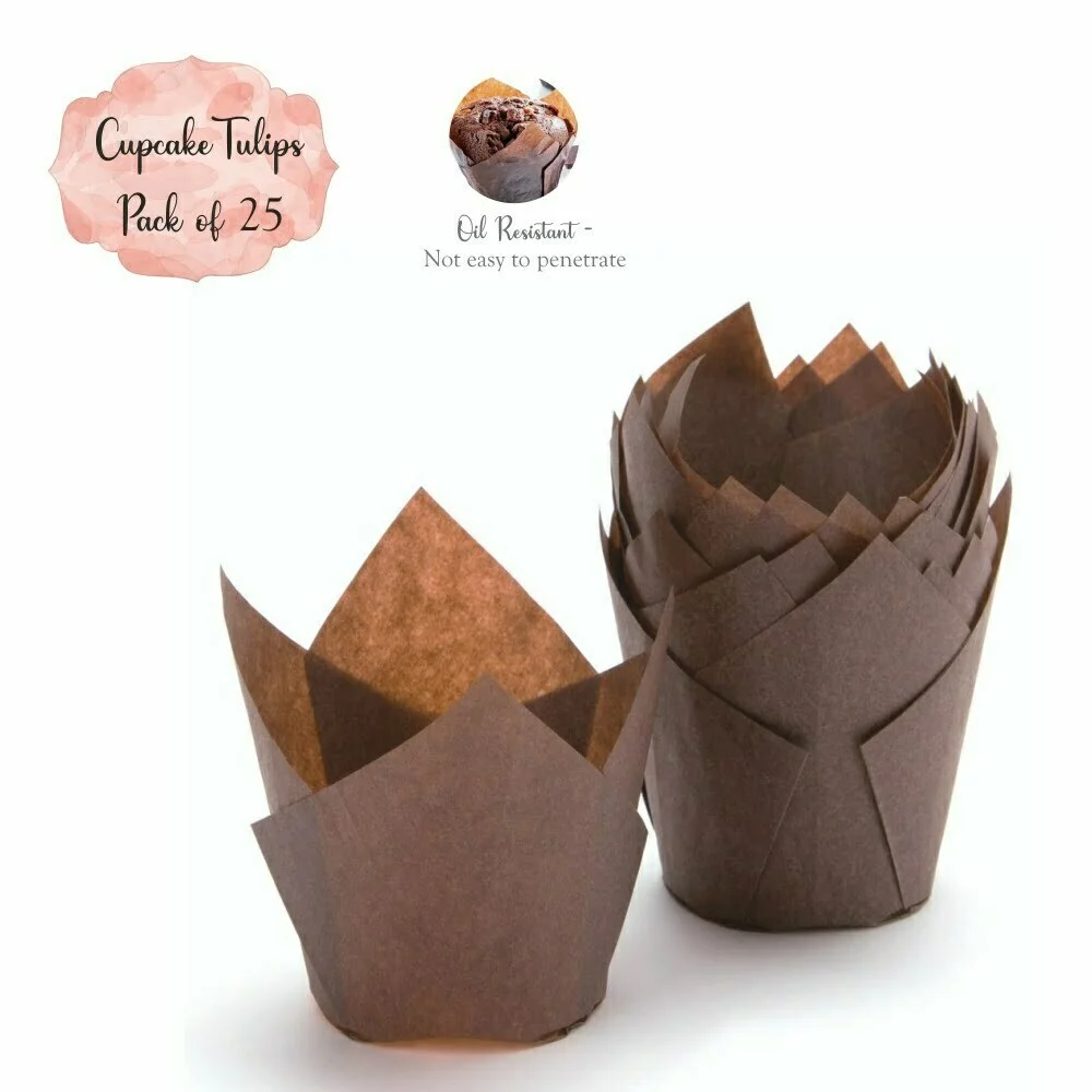 Tulips – Muffin Cupcake Liners – Brown (Pack of 25) Chic a Choc