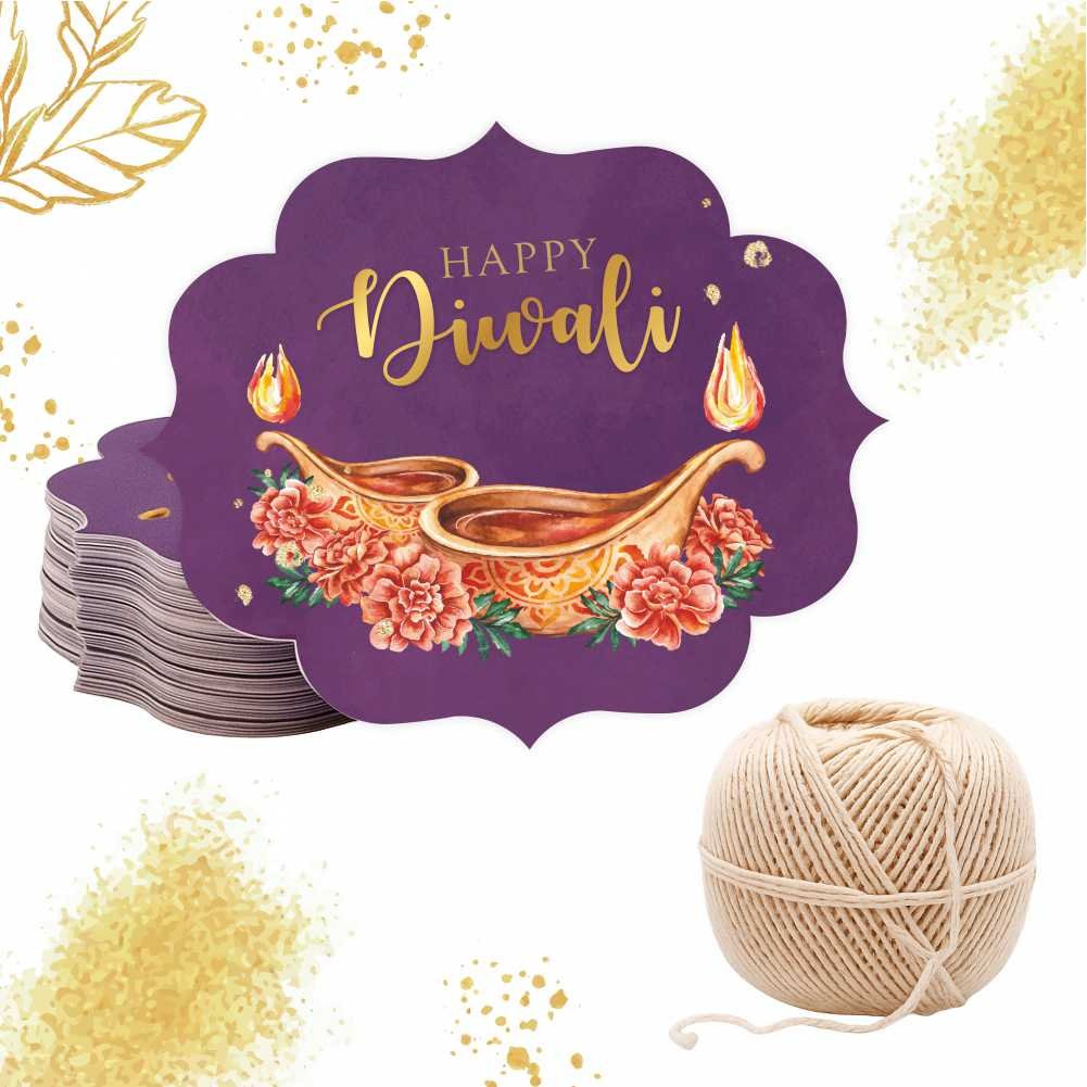Happy Diwali - Diyas and Marigold in Watercolours - Pack of 50