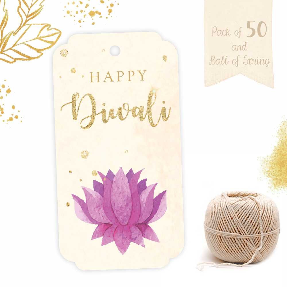 Happy Diwali - Pink Lotus in Watercolours - SM - Pack 50