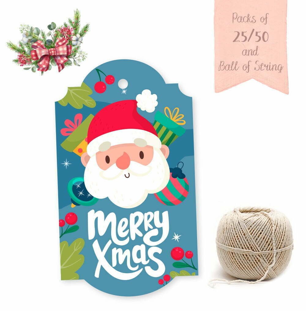 Merry Christmas - Santa Claus (Blue) - Gift Tags - Pack of 25
