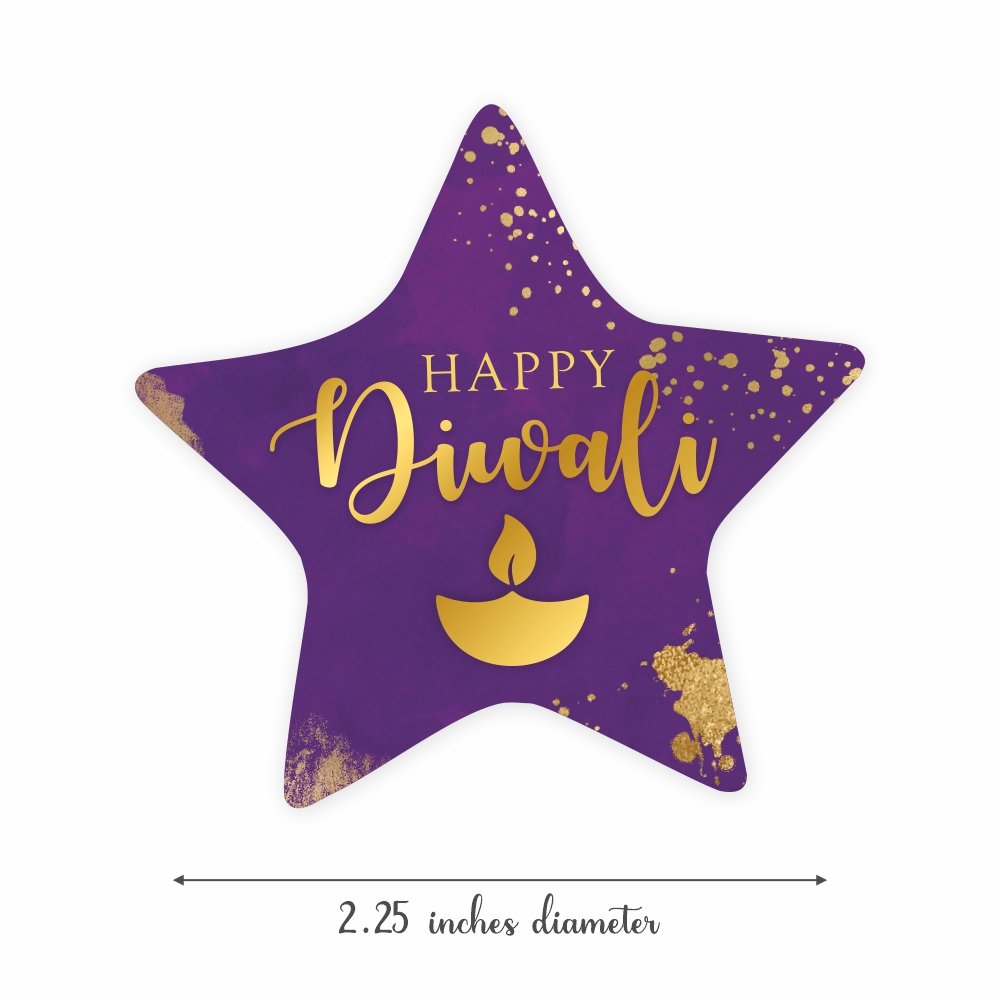 Happy Diwali Stickers - Violet Star Gold Dust - Vinyl Non Tearable - Pack of 40 - Image 2