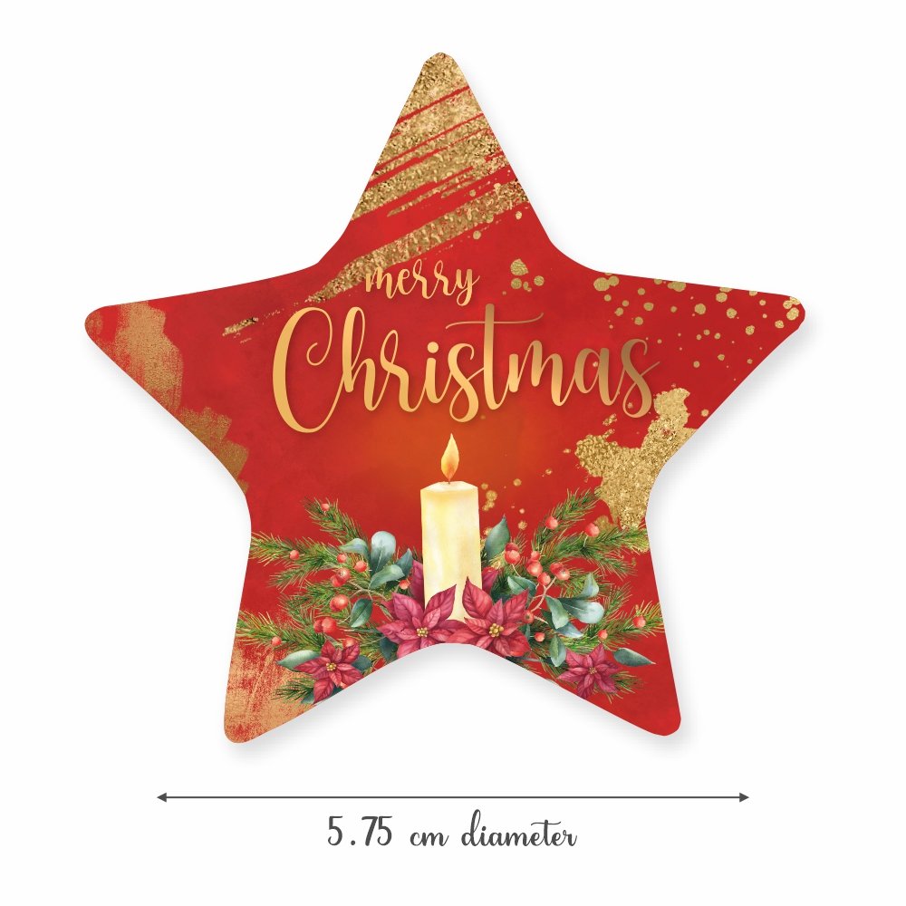 Merry Christmas Wreath - Red Star - Vinyl Non Tearable - Pack of 40 - Image 2