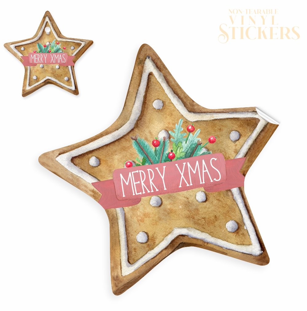 Merry Christmas Star Cookie - Vinyl Non Tearable - Pack of 40 - Image 3