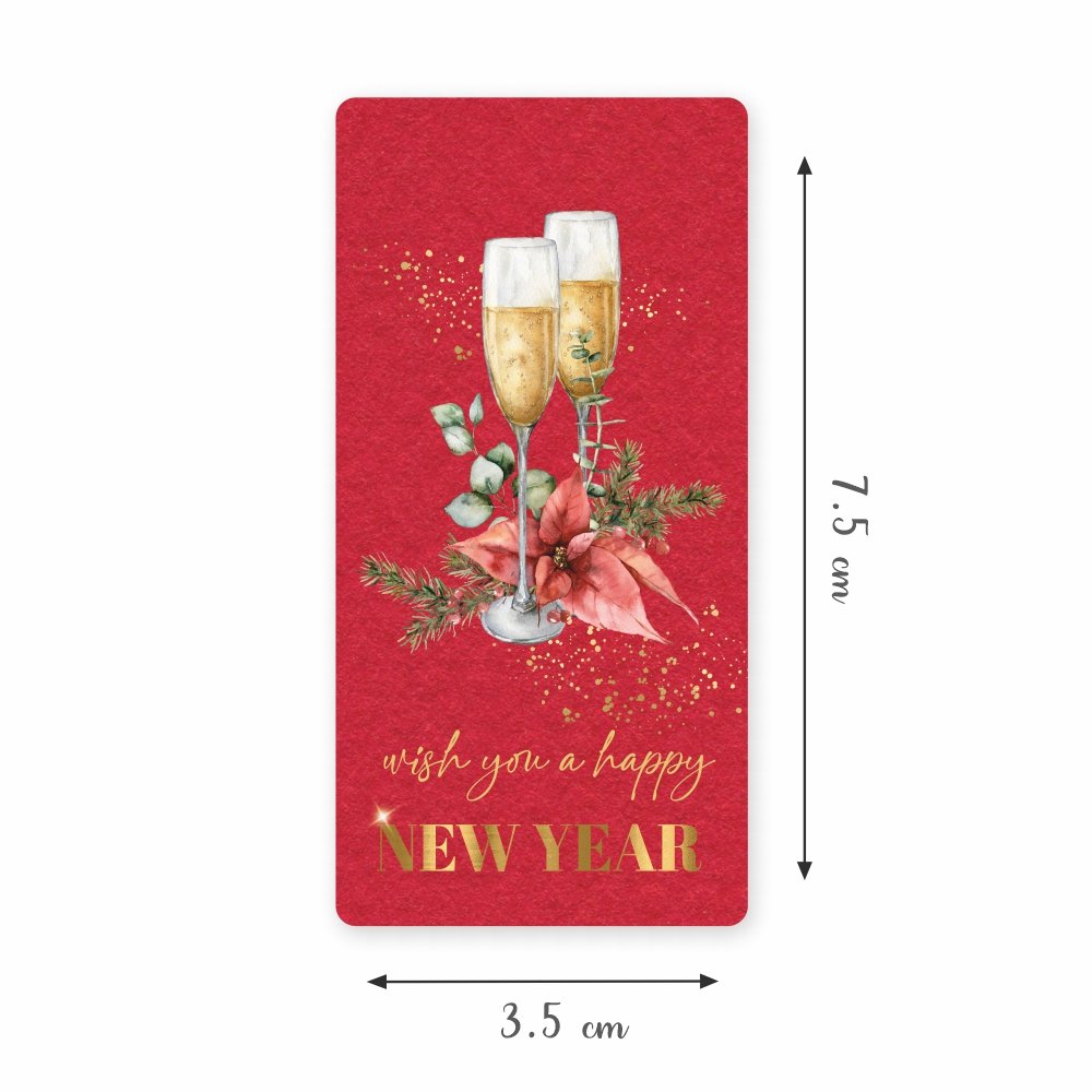 Happy New Year - Champagne Glasses (Red) - Gift Tags - Pack of 50 - Image 2