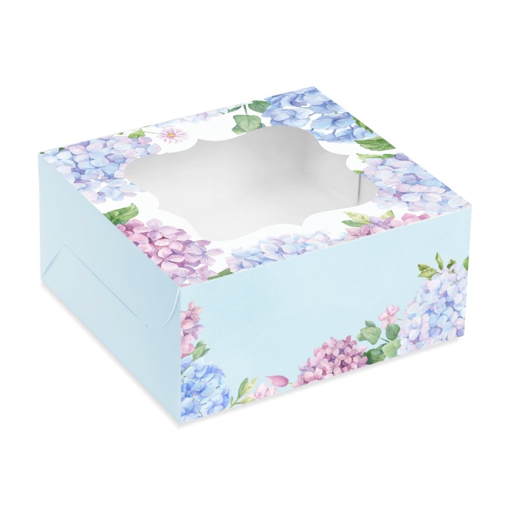 MINI CAKE / PASTRY / Savories Box – Blue Hydrangea Floral - 6X6X3 (Pack of 8) - Image 3