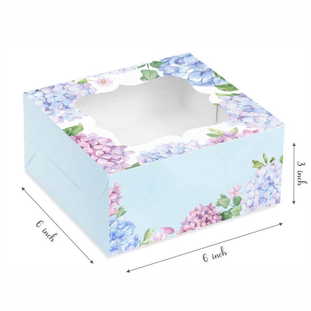 MINI CAKE / PASTRY / Savories Box – Blue Hydrangea Floral - 6X6X3 (Pack of 8) - Image 2