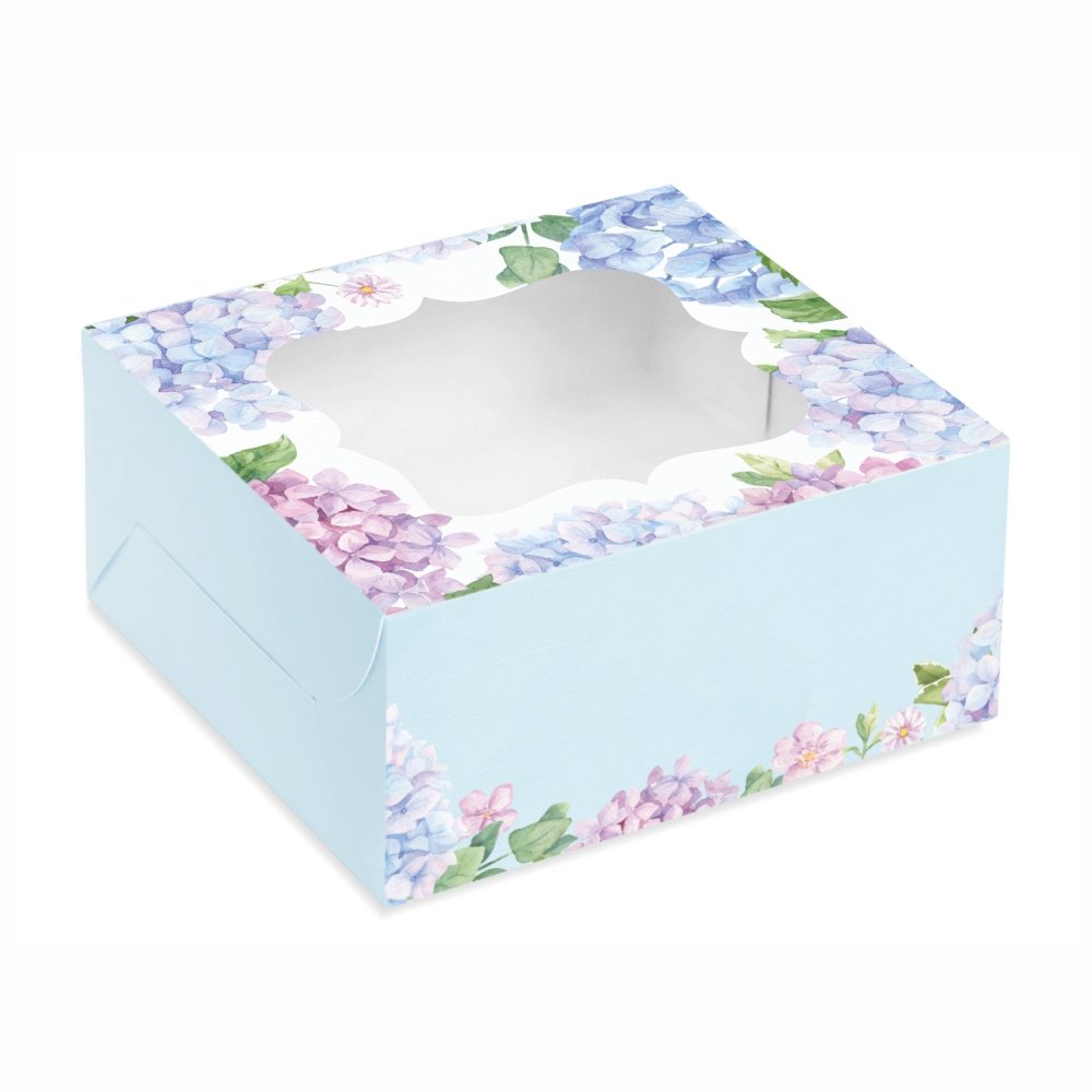MINI CAKE / PASTRY / Savories Box – Blue Hydrangea Floral - 6X6X3 (Pack of 8)