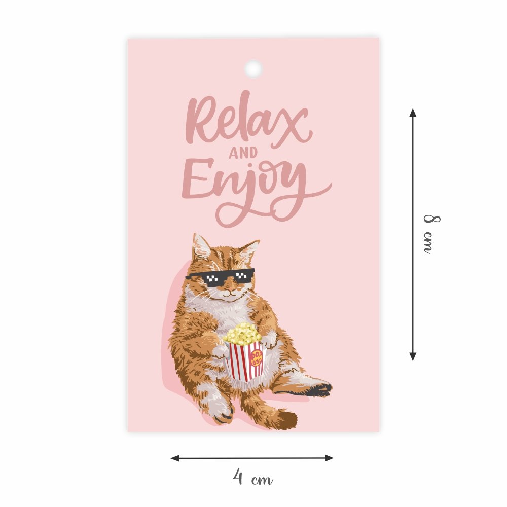 RELAX and ENJOY - Lazy Cat - Cake / Treat Box Tags - Image 2
