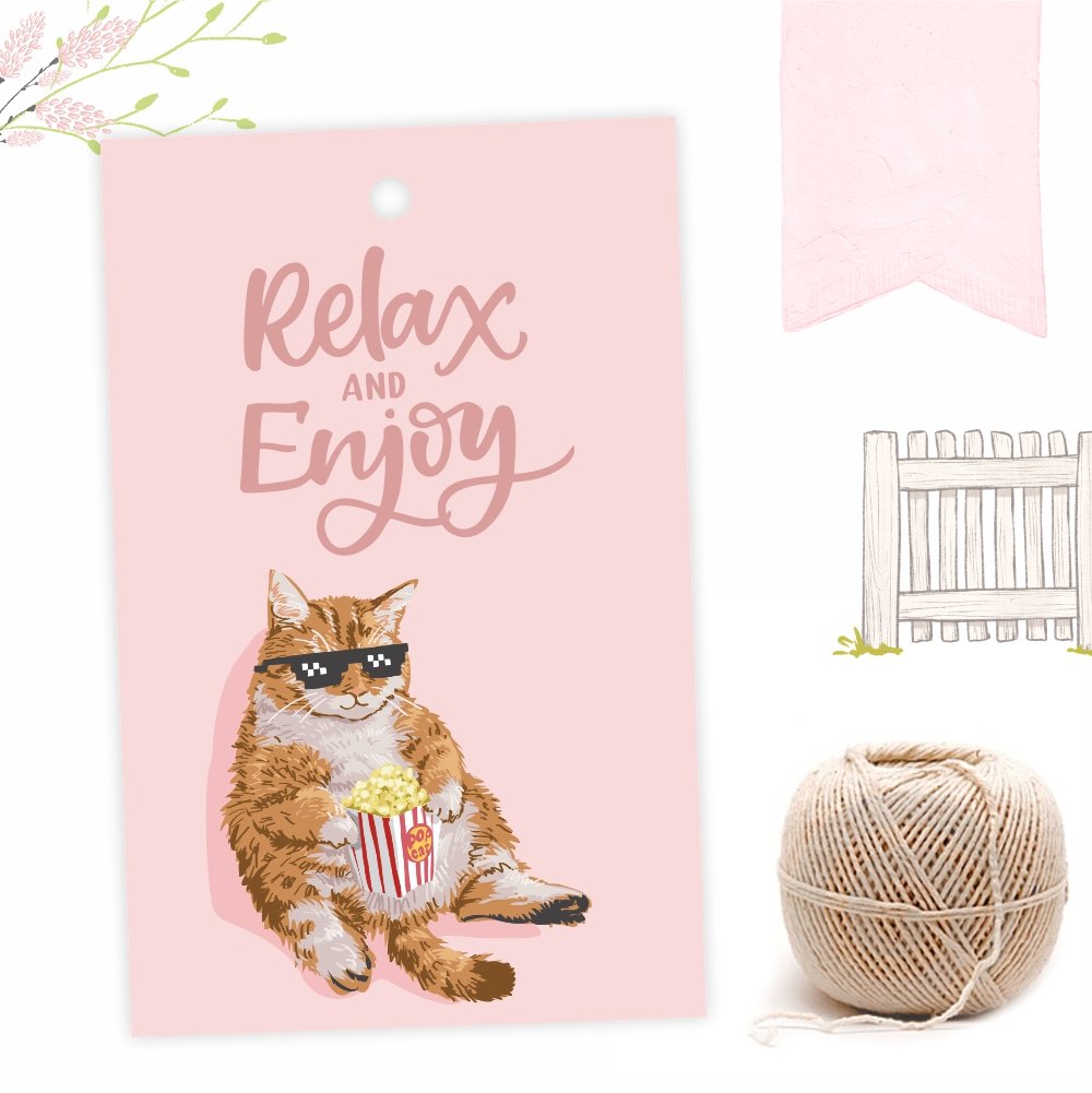 RELAX and ENJOY - Lazy Cat - Cake / Treat Box Tags - Image 3