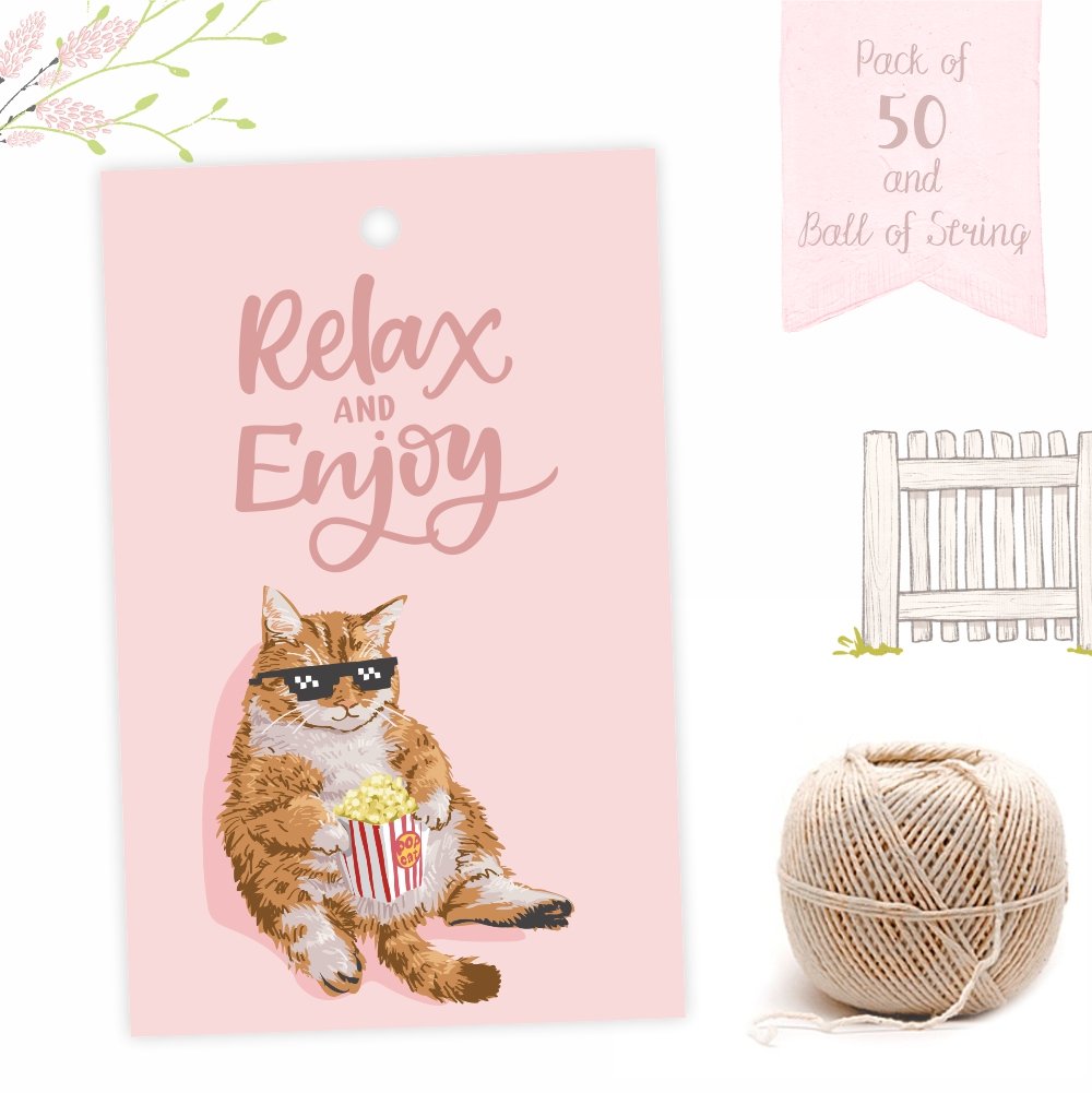 RELAX and ENJOY - Lazy Cat - Cake / Treat Box Tags