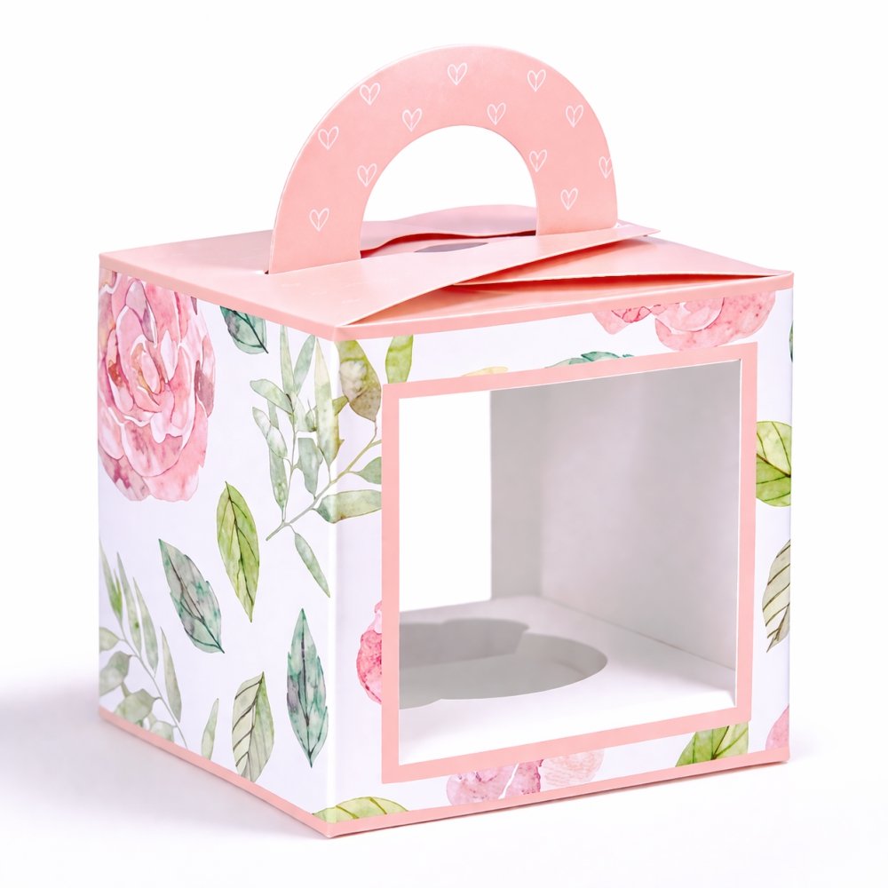 COOKIE BOX FOR 5 - PINK FLORAL - Dual Window (Pack of 8) - Image 3