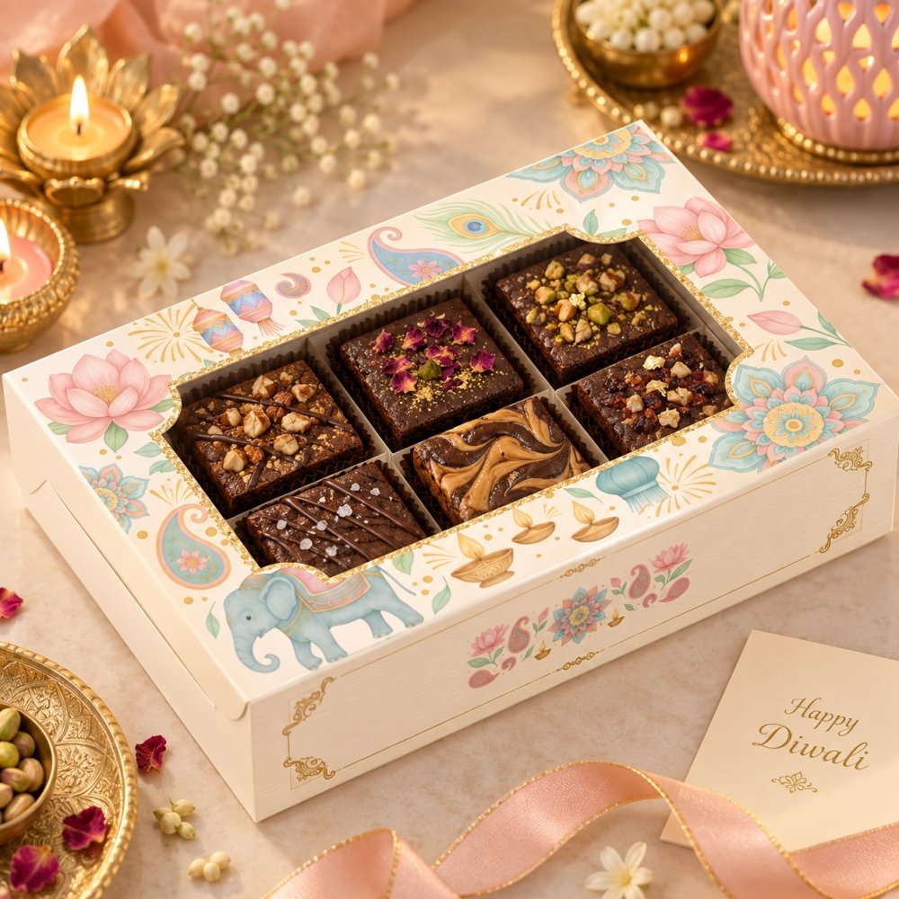 Brownie Box for 6 - Happy Diwali Pastels- 6x9x2 Inch