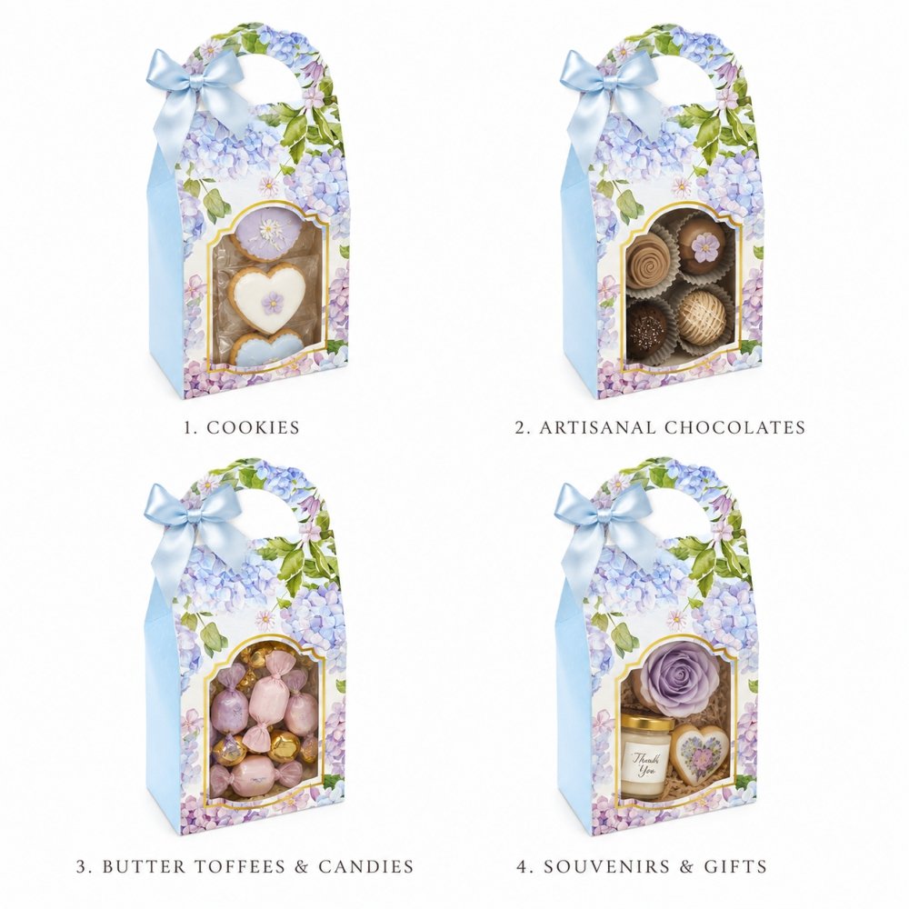 Chocolates, Cookies, Candies Bag-Box - Blue Hydrangea Floral (Pack of 8) - Image 2