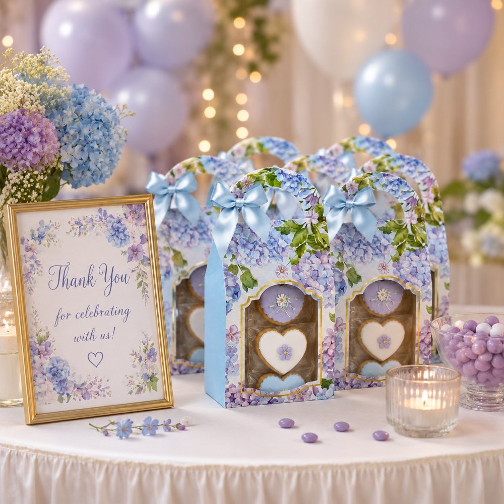 Chocolates, Cookies, Candies Bag-Box - Blue Hydrangea Floral (Pack of 8) - Image 4