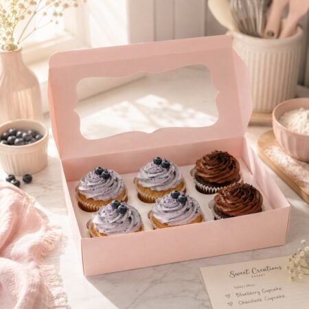 Cupcake Box for 6 - Pink (Pack of 8) 325 Gsm Box; 350 Gsm Tray