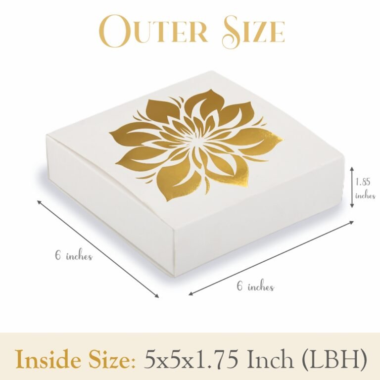 Brownie Tray Box for 4 – White – Gold Foil Block Rangoli - Chic a Choc