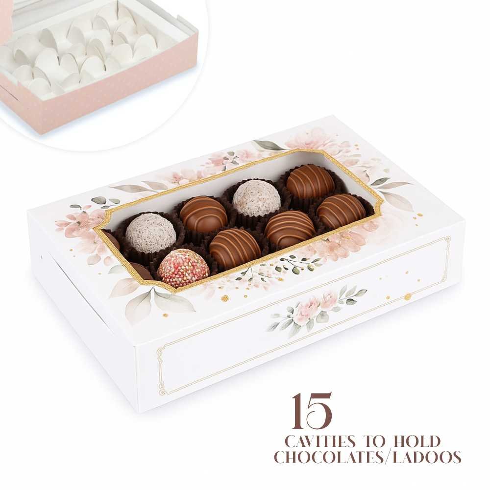 CHOCOLATE BOX FOR 15 - White and Peach Floral (Pack of 8)
