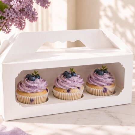 3 Cupcake Box With Handle - Premium White - (Pack of 8)