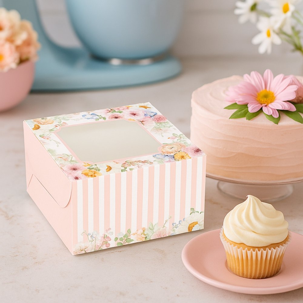 Cake Box for 0.5 Kg (Half KG) - 7x7x4 Inch - Peachy Pink Floral - Premium 350 GSM SBS Paper - Image 9