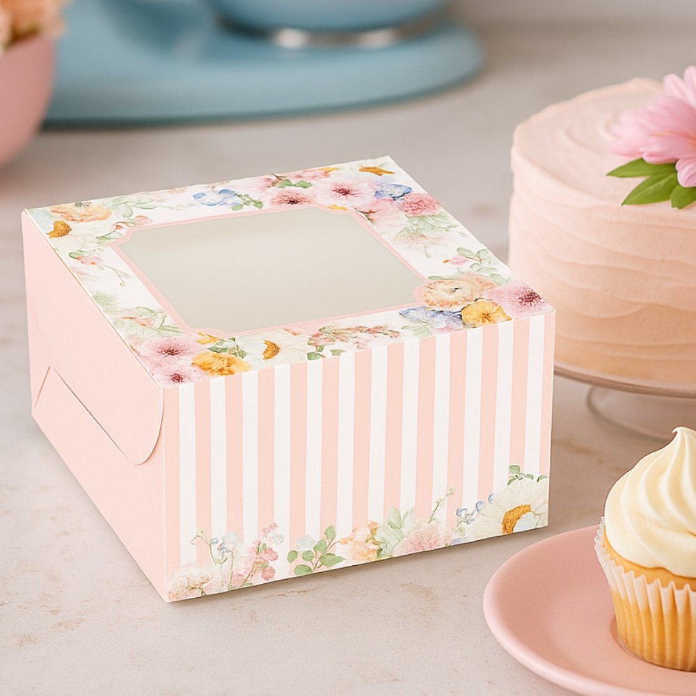Cake Box for 0.5 Kg (Half KG) - 7x7x4 Inch - Peachy Pink Floral - Premium 350 GSM SBS Paper - Image 8