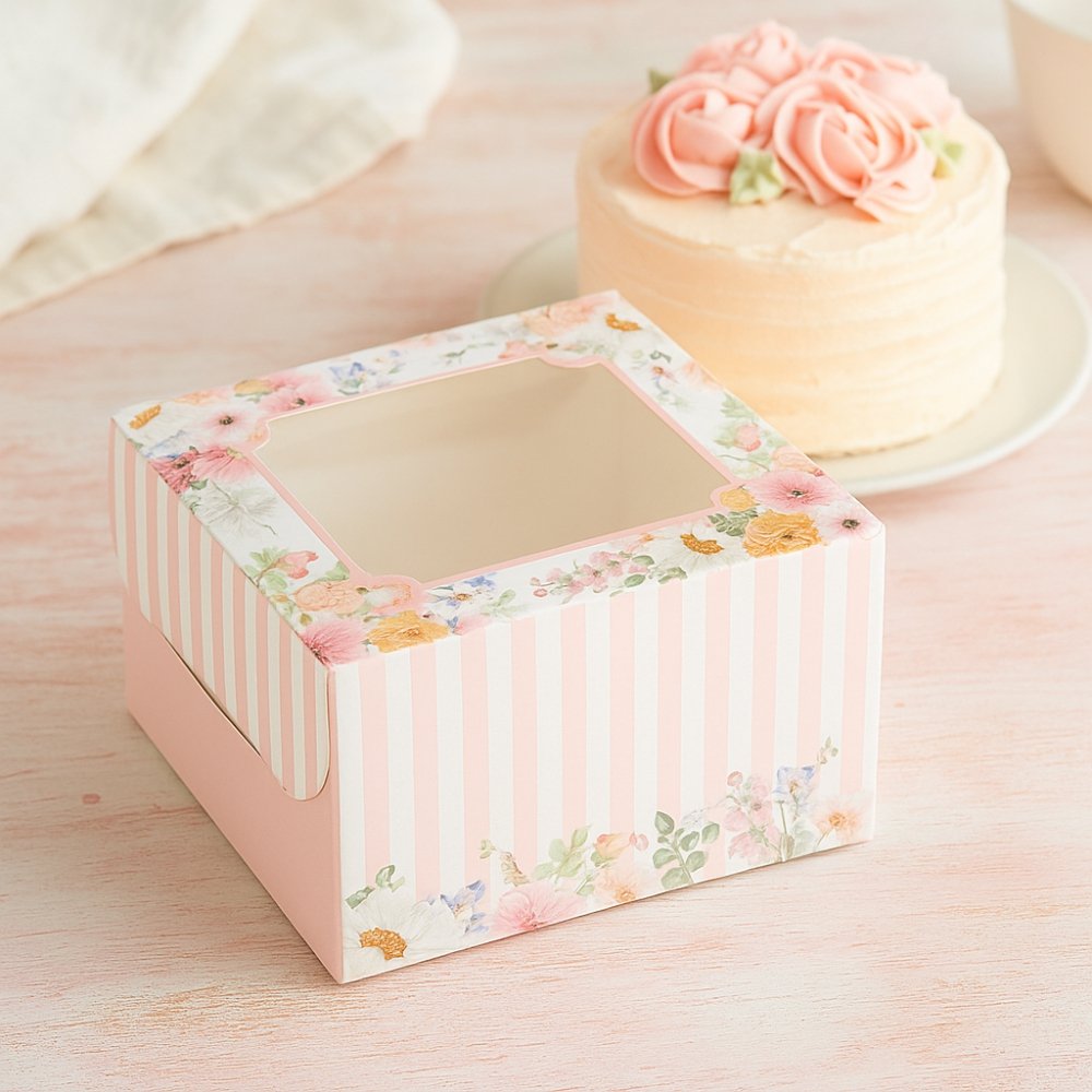 Cake Box for 0.5 Kg (Half KG) - 7x7x4 Inch - Peachy Pink Floral - Premium 350 GSM SBS Paper - Image 7