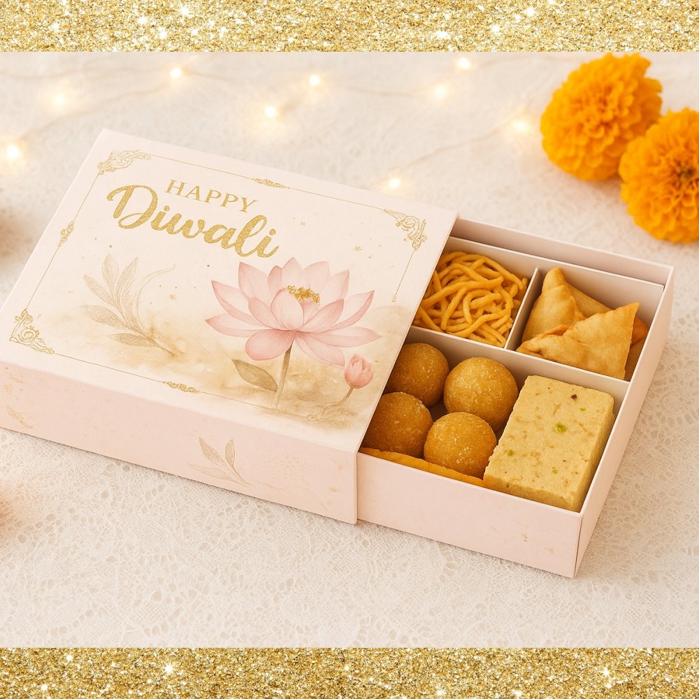 Diwali Gift Packaging Box - LARGE - Lotus Watercolor. (Pack of 5). Hamper Box / 4-6 Jars Box / Cake Box. - Image 10