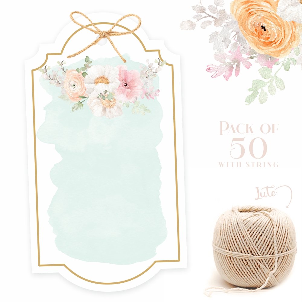 Blank Note Card Gift Tags- Vintage Blue Floral - (Pack of 50)