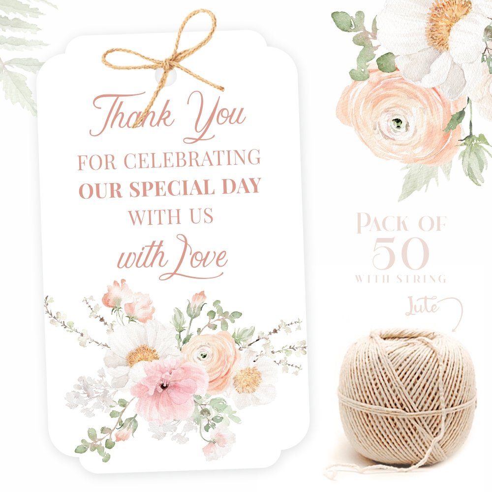 Thank You for Celebrating with Us – Pack of 50 Gift Tags + Jute String