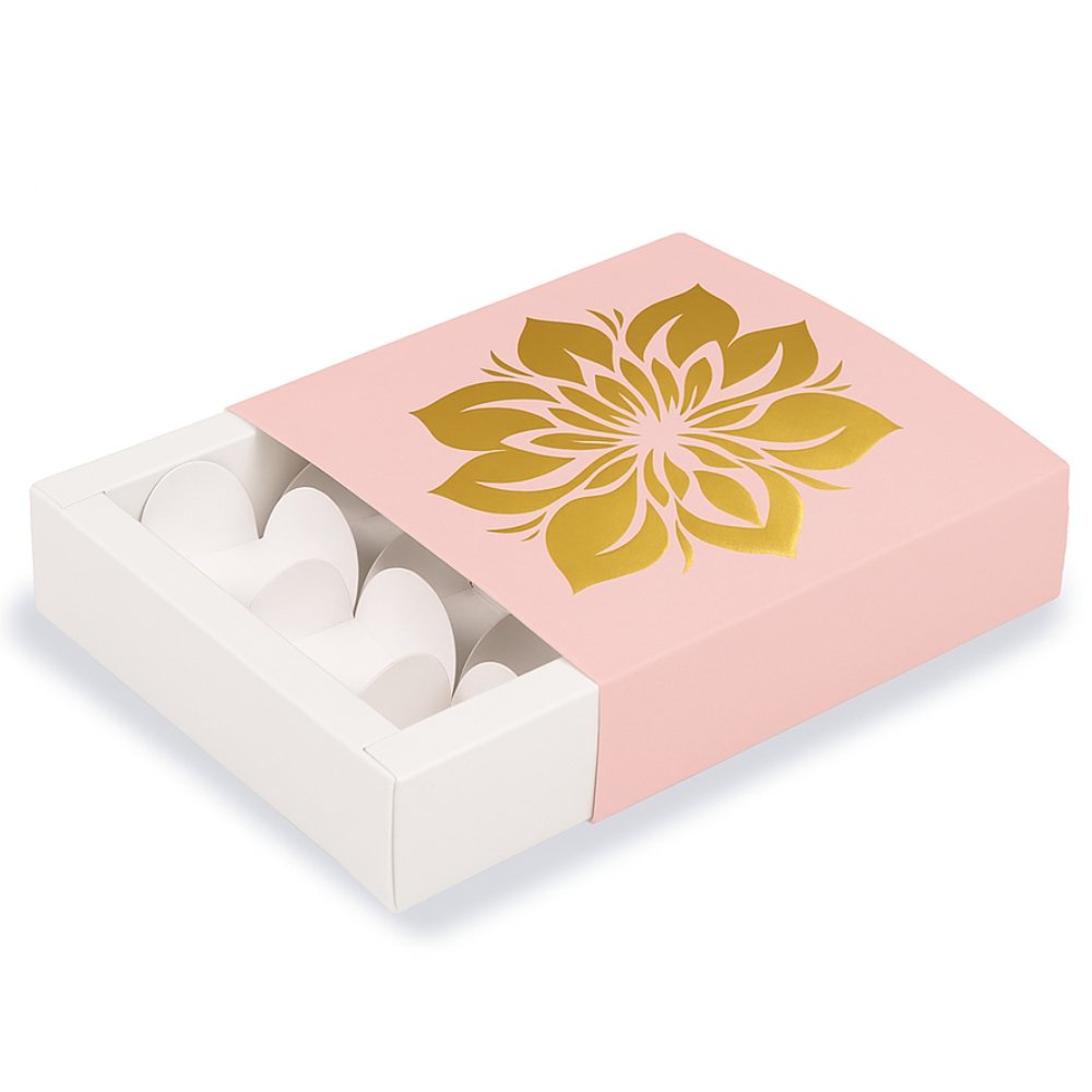 Ladoo / Chocolate Box of 9 Cavity - PINK with GOLD FOIL LOTUS