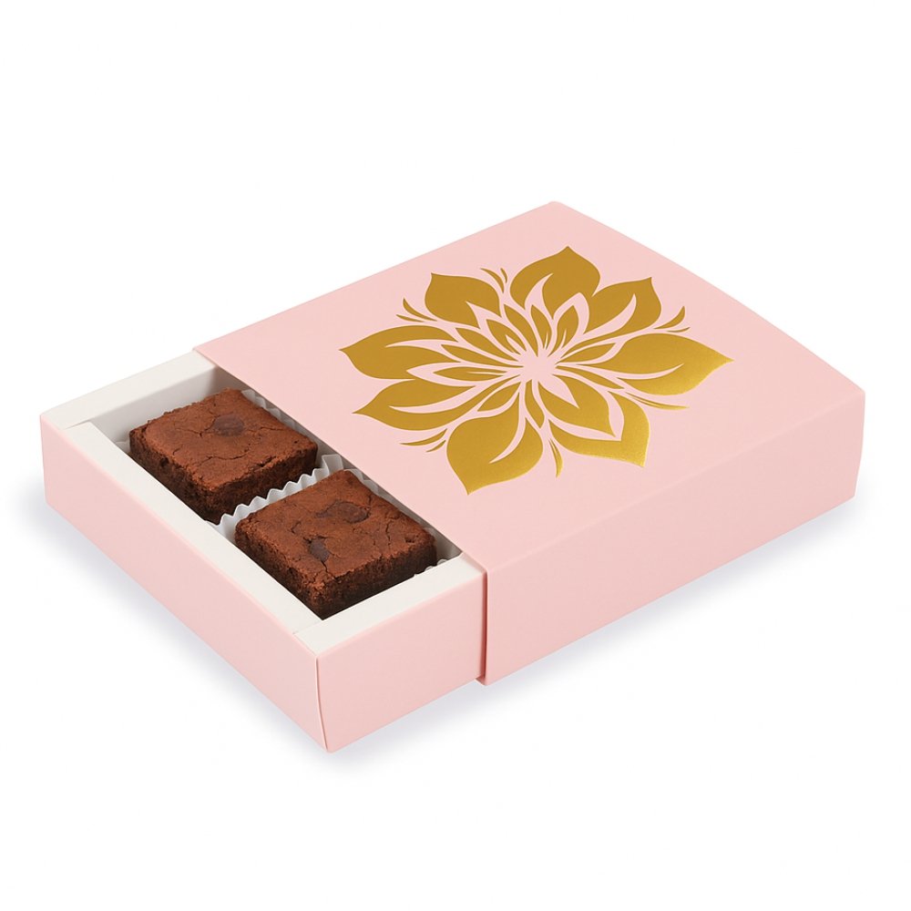 BROWNIE TRAY BOX FOR 4 - White - Gold Foil Block Rangoli - Image 5